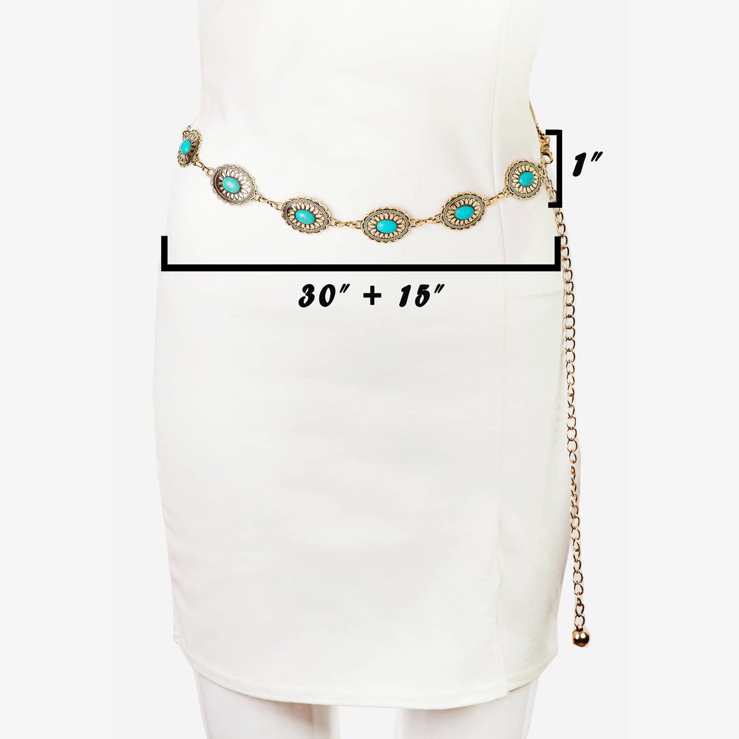 Collections by Fame Accessories - Floral Turquoise Concho Disc Chain Belt: G