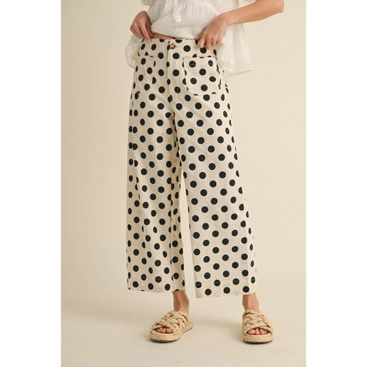 STYLE USA - Polka dot print wide leg pants: BLACK / L