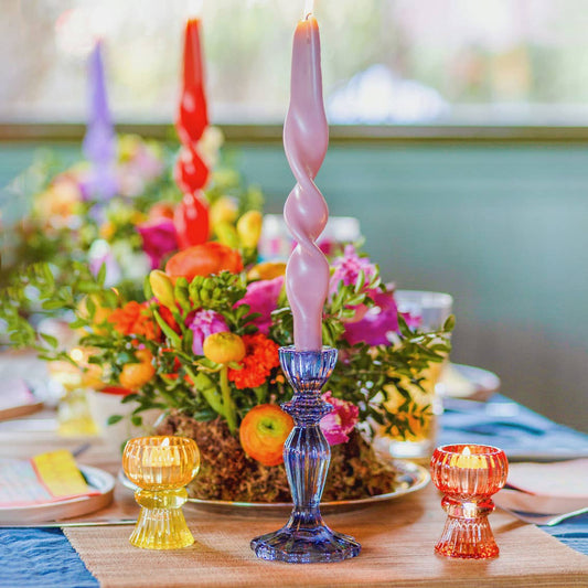 Navy Blue Glass Candlestick Holder