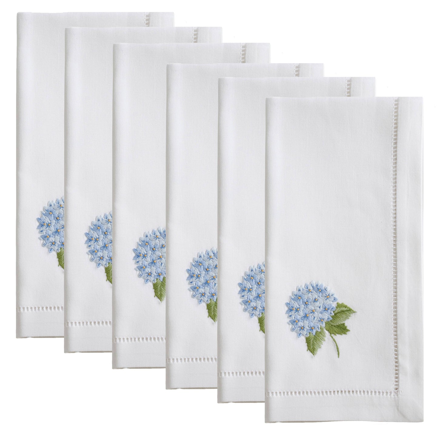 Saro Lifestyle - Embr'd Blue Hydrangea Hemstitch Napkin: 20" / White