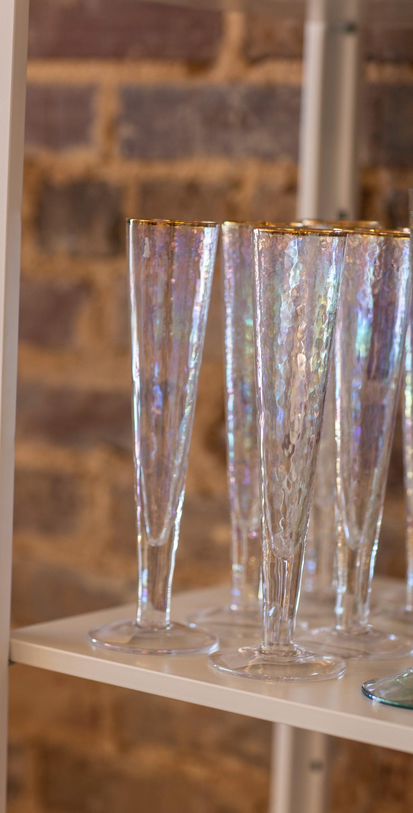 Iridescent Champagne Flute With Gold Rim