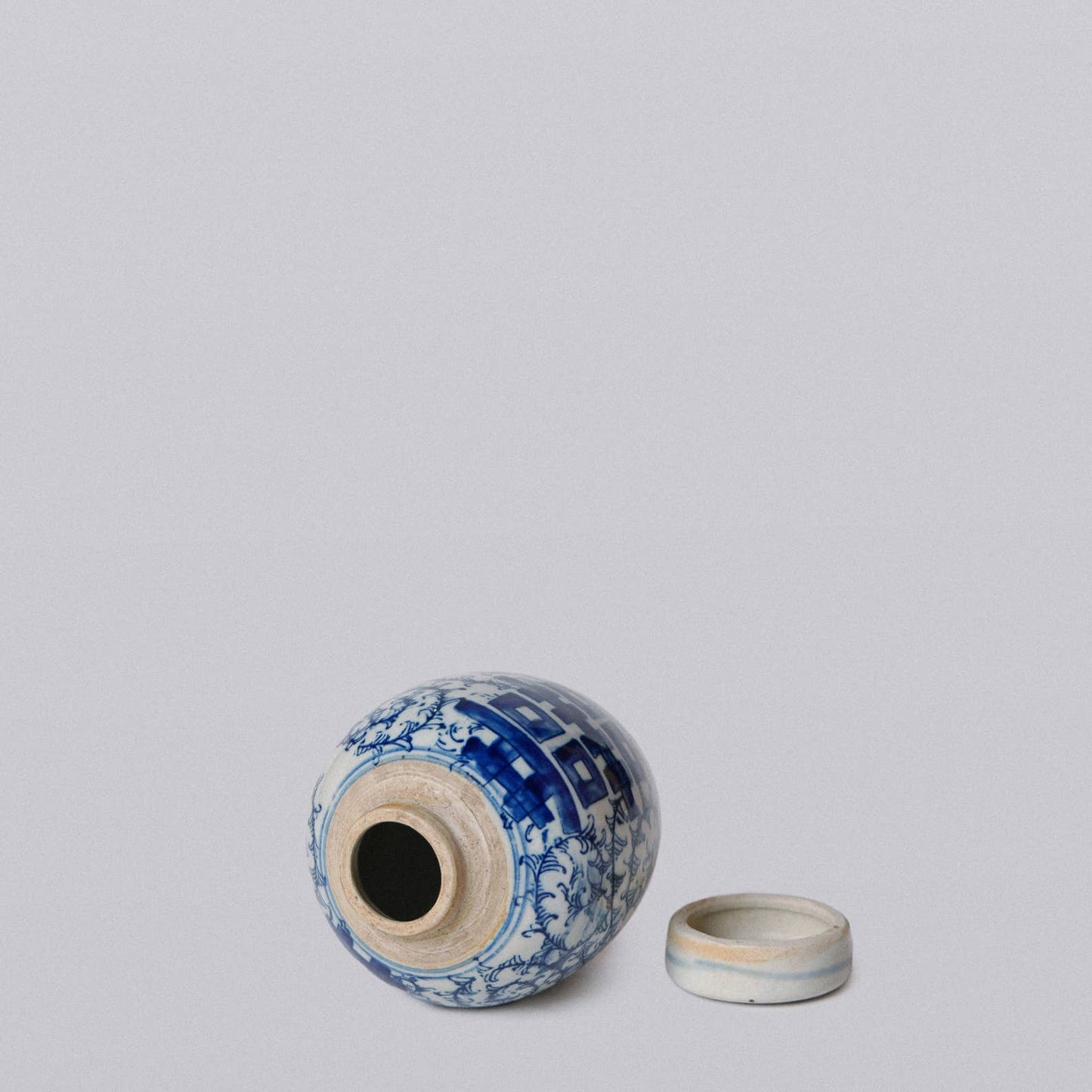 Blue and White Porcelain Mini Double Happiness Round Jar (Small)