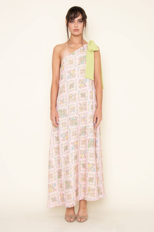 Fore Collection - FLORAL PRINT SINGLE SHOULDER SLEEVELESS MAXI DRESS-DC9905FO: PINK MULTI / Contemporary / M