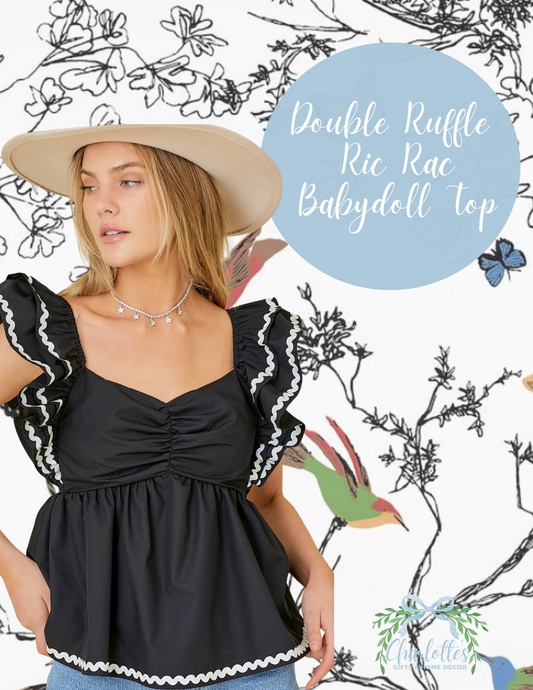 Double Ruffle Ric Rac Trim Baby Doll Top