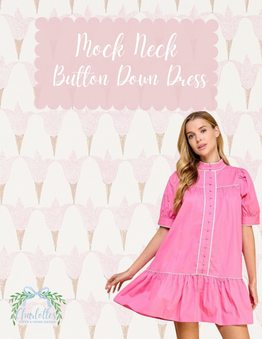 Mock Neckline Button Down Dress