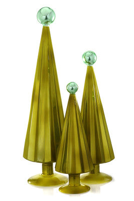 Set of 3 Moss Glass Christmas Trees