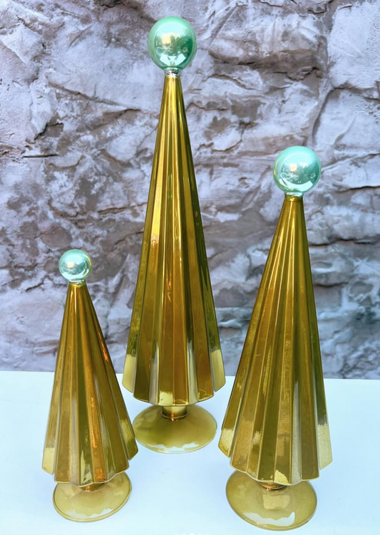 Set of 3 Moss Glass Christmas Trees