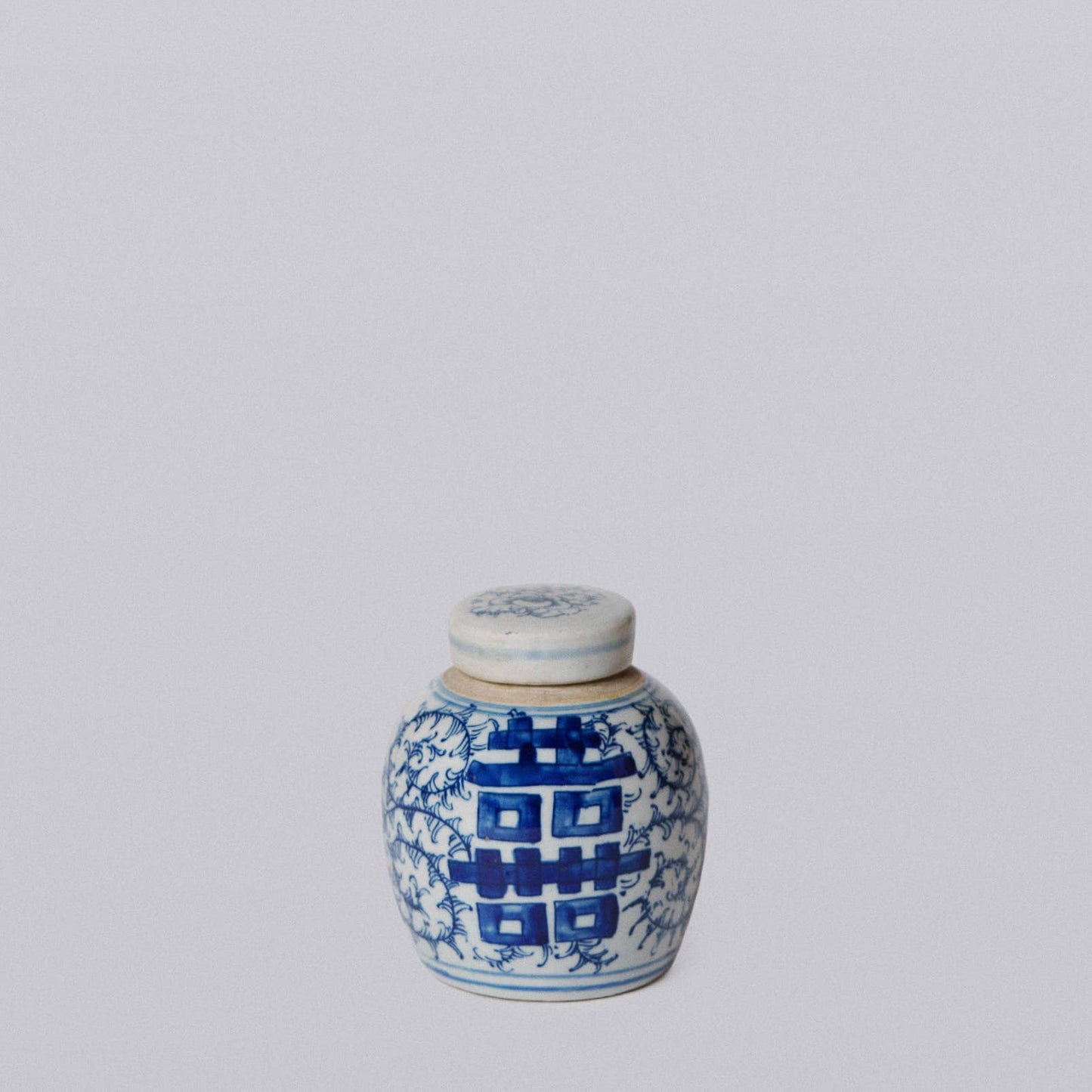 Blue and White Porcelain Mini Double Happiness Round Jar (Small)