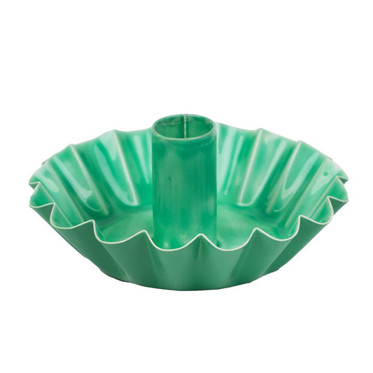 Scalloped Green Metal Candlestick Holder