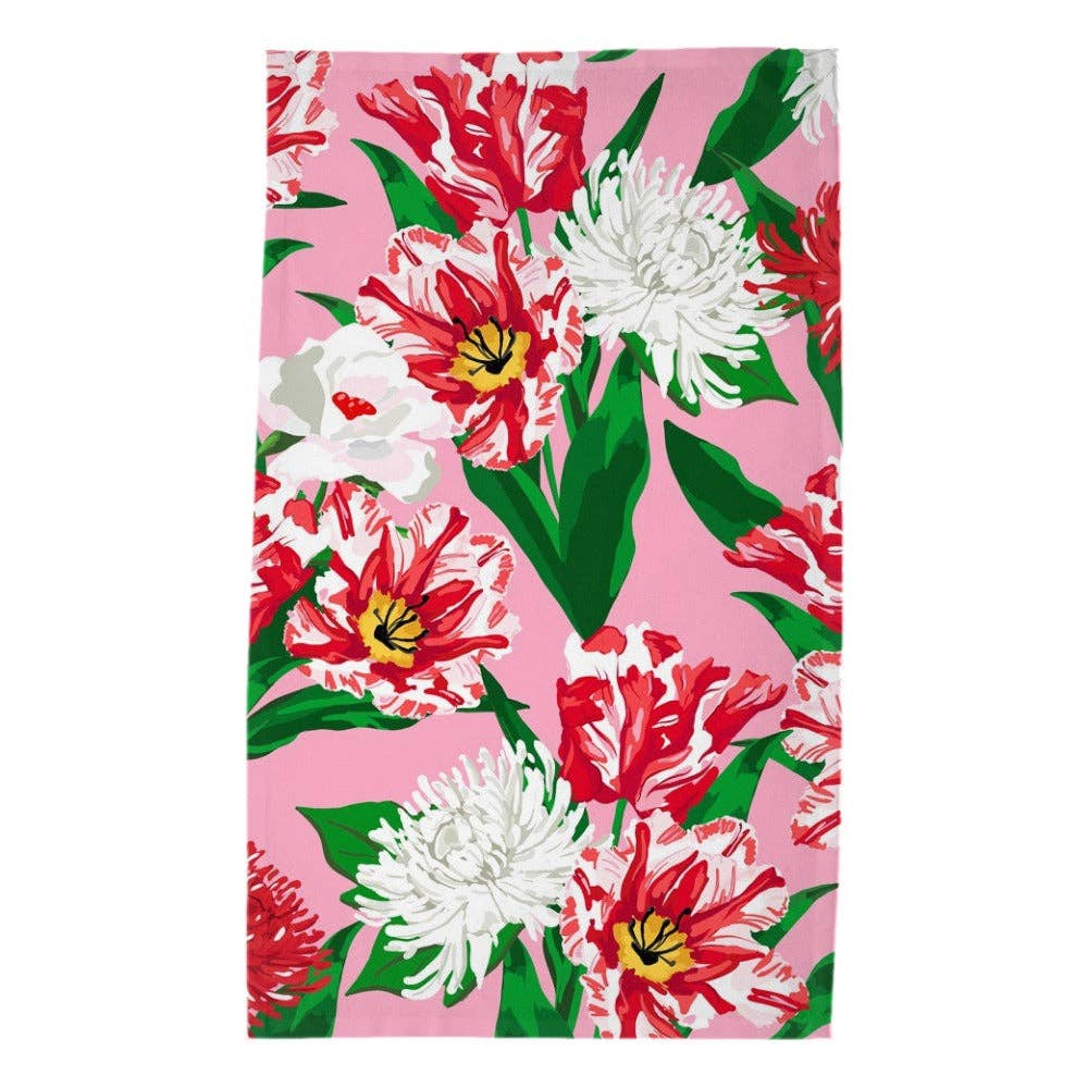 Taylor Beach Design - Peppermint Posies Christmas Holiday Poly Twill Tea Towel