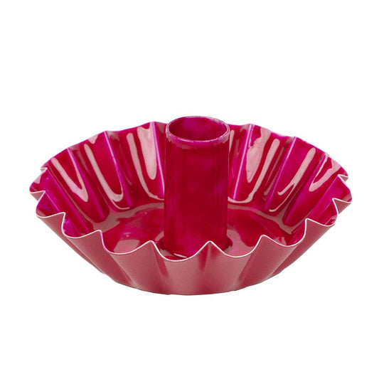 Scalloped Pink Metal Candlestick Holder