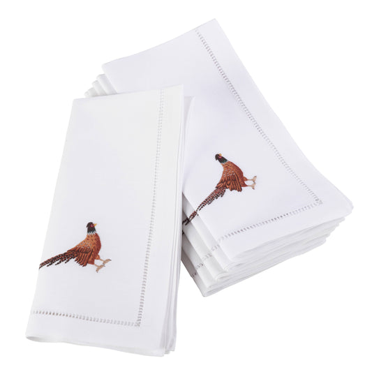 Saro Lifestyle - Embr'd Pheasant Hemstitch Napkin: 20" / White