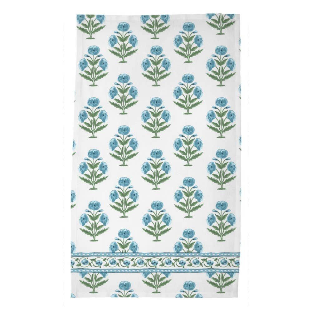 Taylor Beach Design - Mughal Blooms Poly Twill Tea Towel, Blue