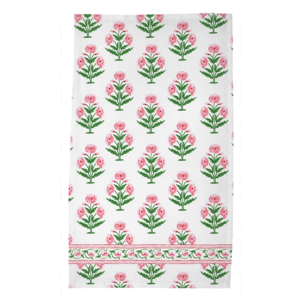 Taylor Beach Design - Mughal Blooms Poly Twill Tea Towel, Pink